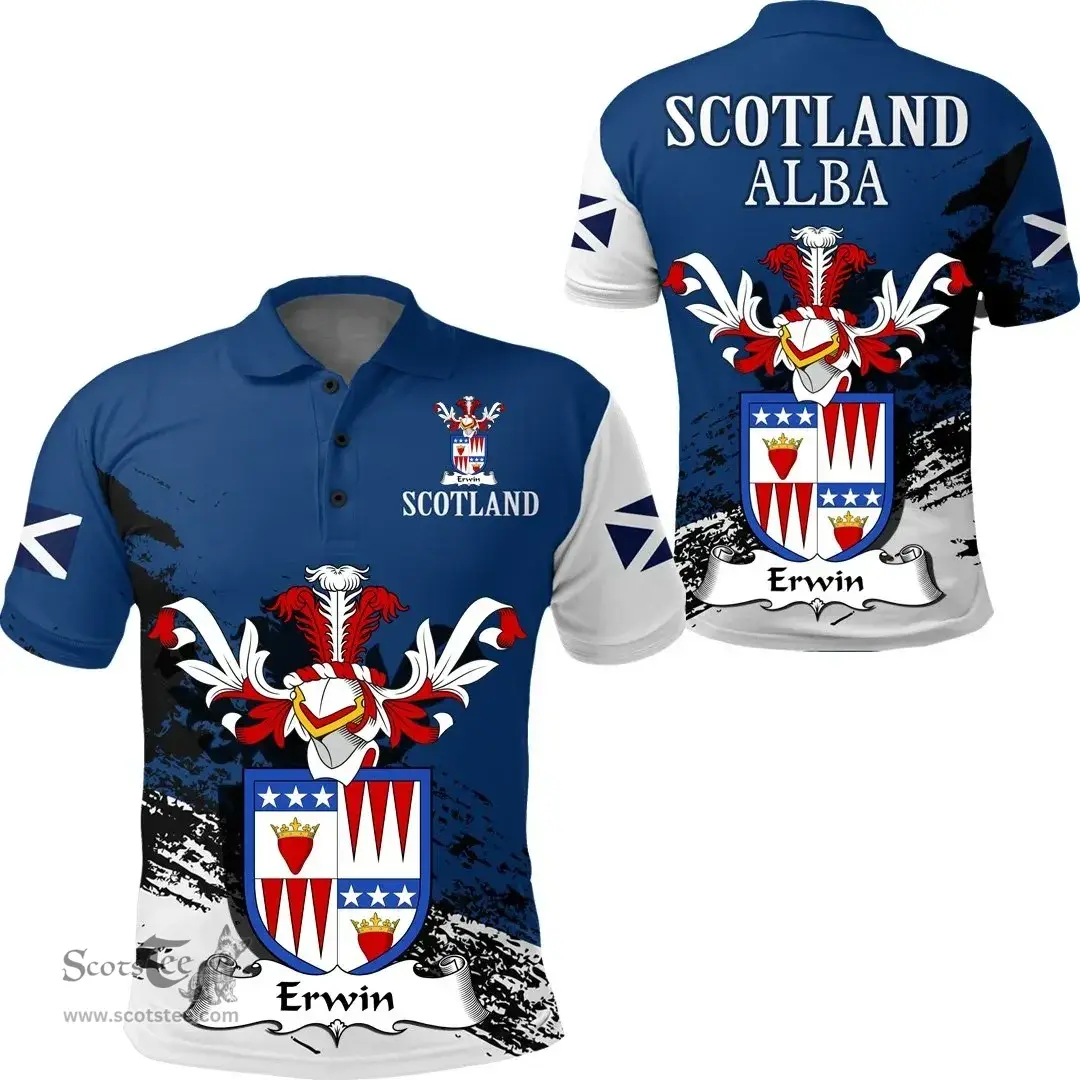 Scottish Erwin Clan Scottish Family Crest Scotland Alba Thistle Polo Shirt