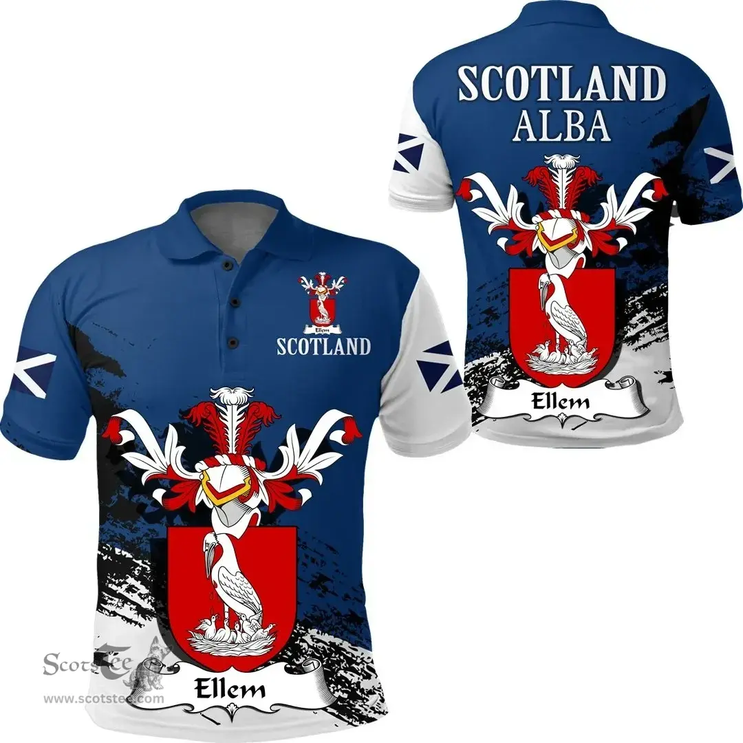 Scottish Ellem or Elm Clan Scottish Family Crest Scotland Alba Thistle Polo Shirt