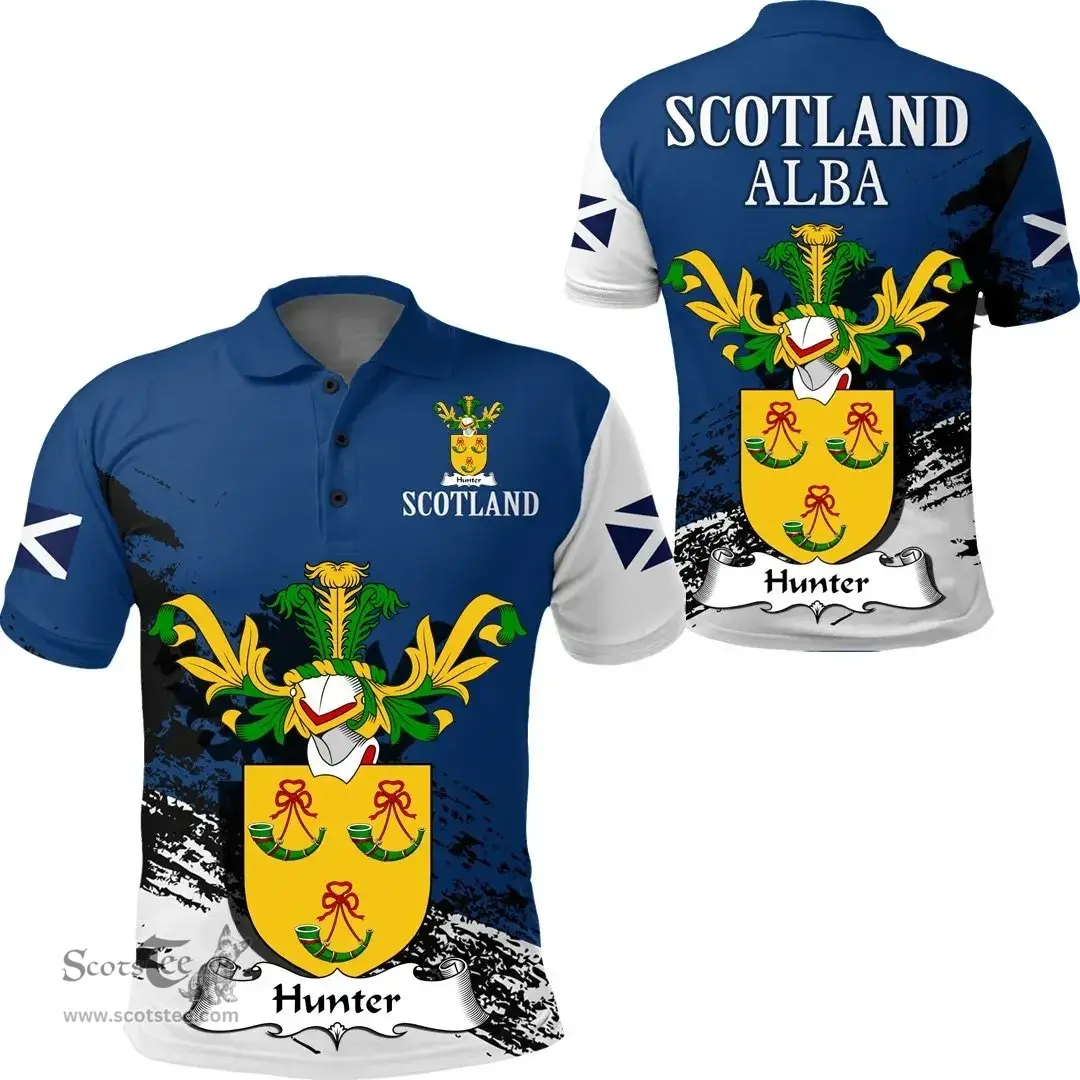 Scottish Hunter Clan Scottish Family Crest Scotland Alba Thistle Polo Shirt