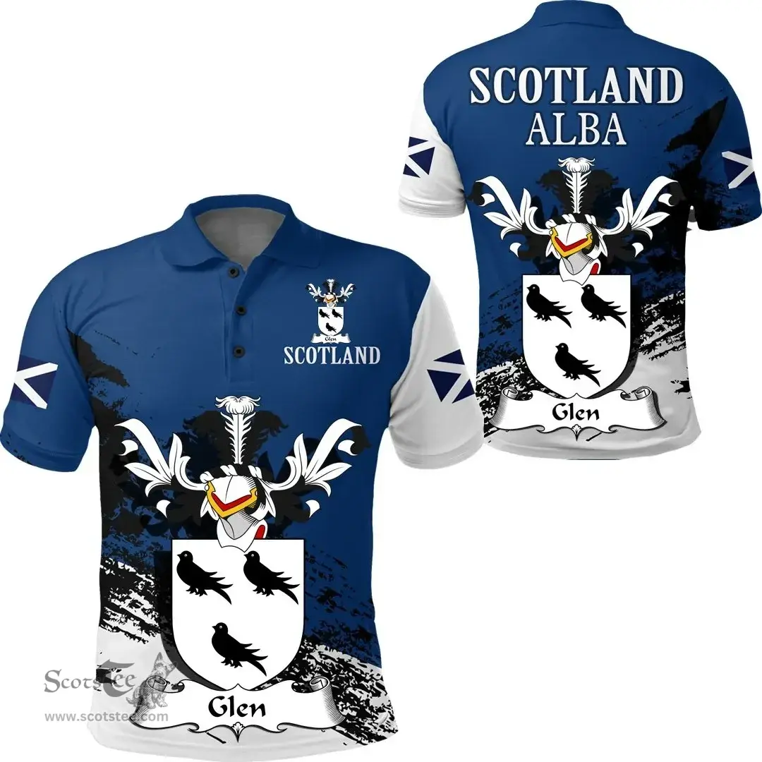 Scottish Glen Clan Scottish Family Crest Scotland Alba Thistle Polo Shirt
