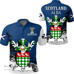 Scottish Gill Clan Scottish Family Crest Scotland Alba Thistle Polo Shirt
