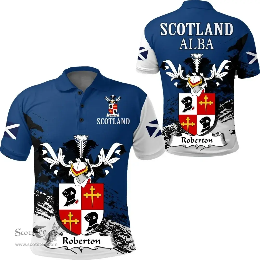 Scottish Roberton Clan Scottish Family Crest Scotland Alba Thistle Polo Shirt