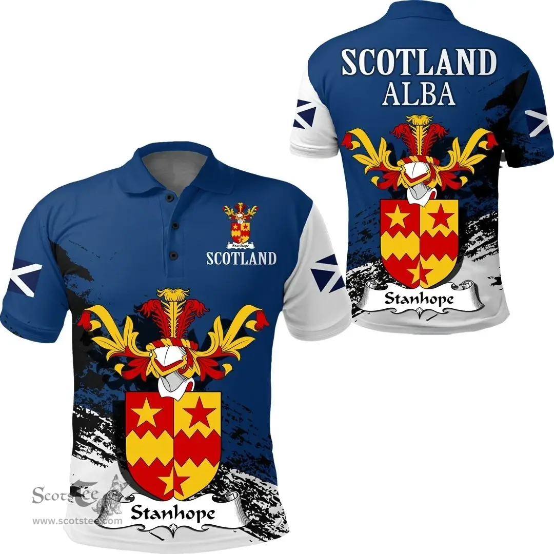 Scottish Stanhope Clan Scottish Family Crest Scotland Alba Thistle Polo Shirt
