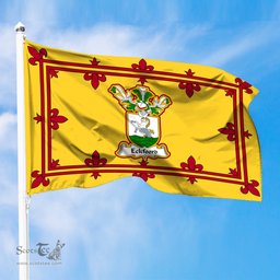 Scottish Eckfoord Clan Family Crest In Royal Banner of Scotland Flag