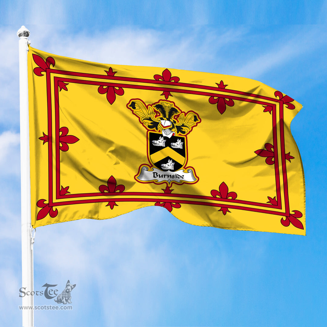 Scottish Burnside Clan Family Crest In Royal Banner of Scotland Flag