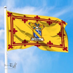 Scottish Cramond Clan Family Crest In Royal Banner of Scotland Flag