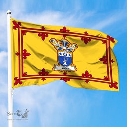 Scottish Cader Clan Family Crest In Royal Banner of Scotland Flag