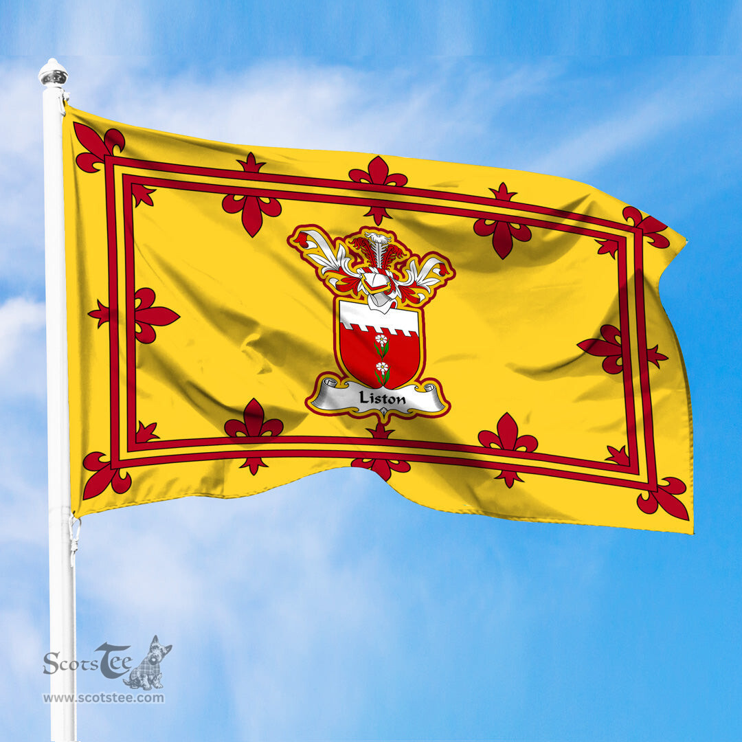 Scottish Liston Clan Family Crest In Royal Banner of Scotland Flag