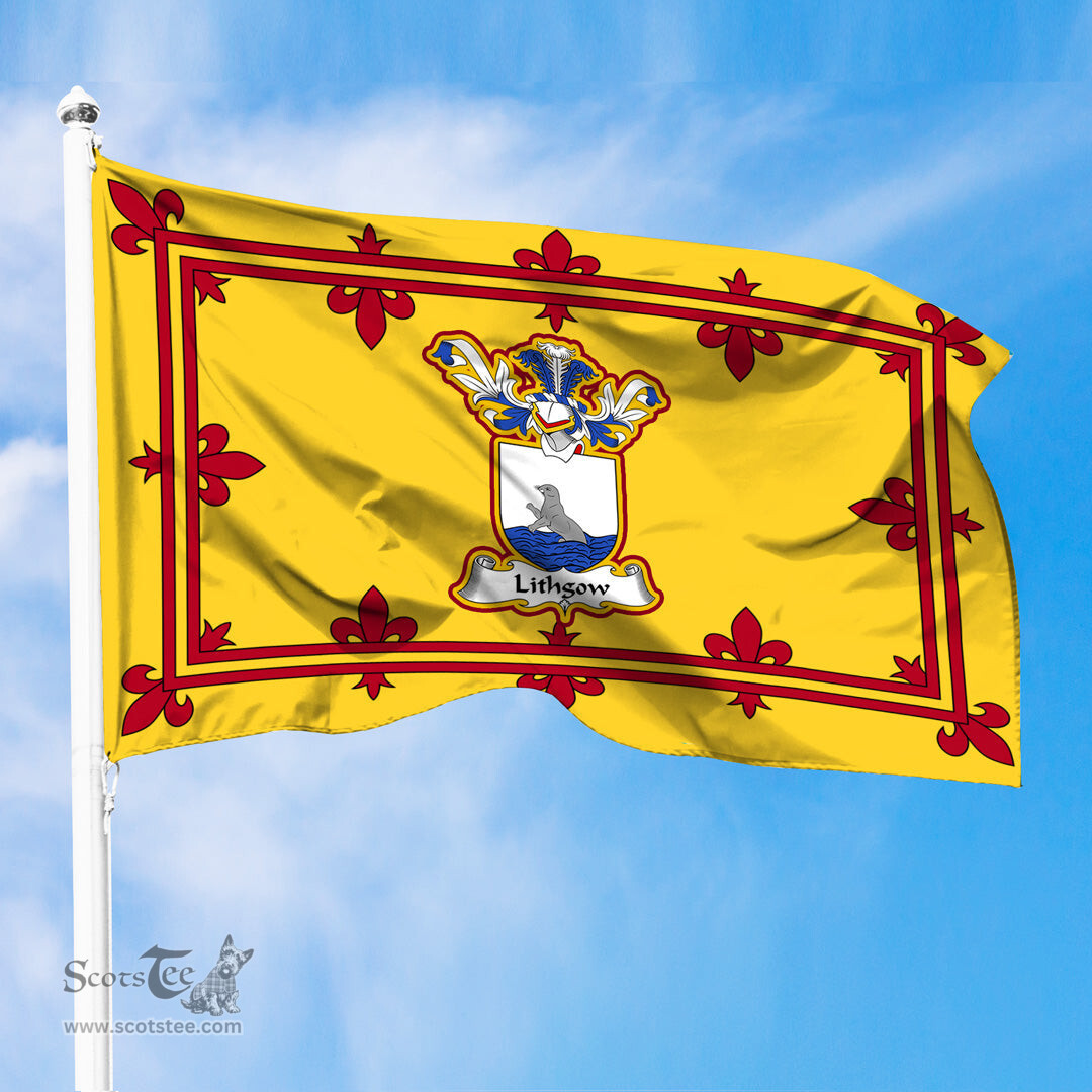 Scottish Lithgow Clan Family Crest In Royal Banner of Scotland Flag