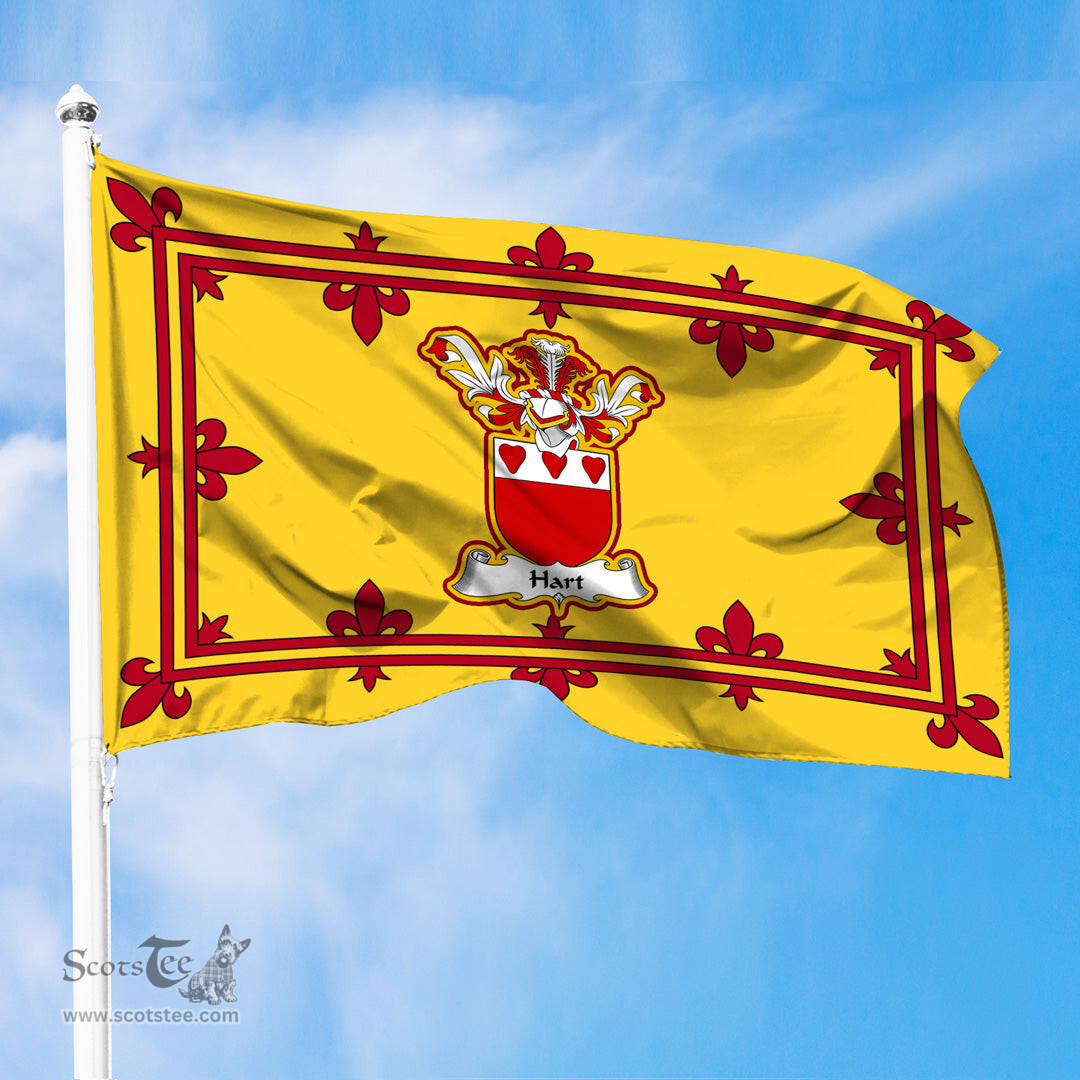 Scottish Hart Clan Family Crest In Royal Banner of Scotland Flag