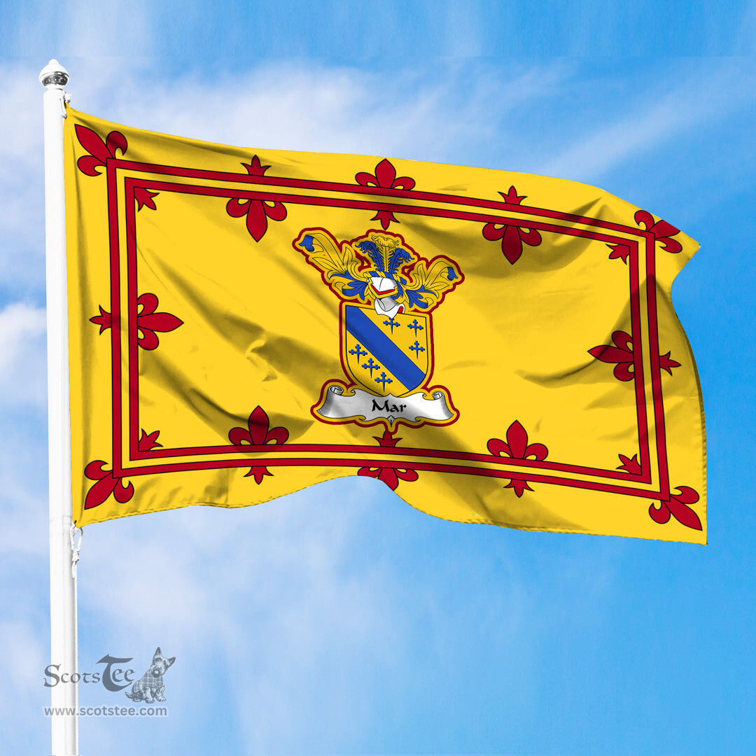 Scottish Mar Clan Family Crest In Royal Banner of Scotland Flag