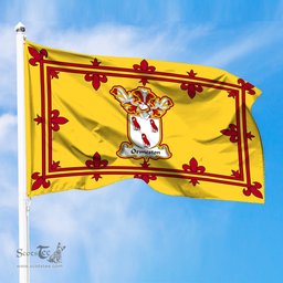 Scottish Ormeston Clan Family Crest In Royal Banner of Scotland Flag