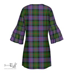 Scottish Blair Modern Clan Tartan Crest Womens Stacked Ruffle Sleeve Tartan Dress