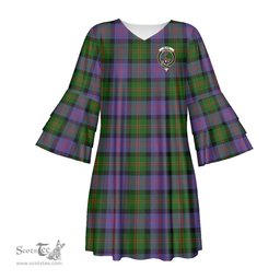 Scottish Blair Modern Clan Tartan Crest Womens Stacked Ruffle Sleeve Tartan Dress