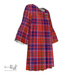 Scottish Cameron of Lochiel Modern Clan Tartan Crest Womens Stacked Ruffle Sleeve Tartan Dress