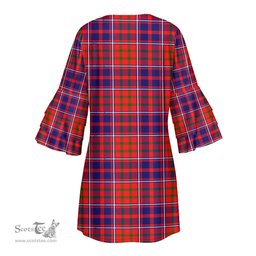Scottish Cameron of Lochiel Modern Clan Tartan Crest Womens Stacked Ruffle Sleeve Tartan Dress
