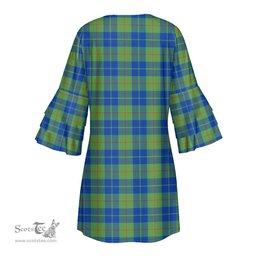 Scottish Barclay Hunting Ancient Clan Tartan Crest Womens Stacked Ruffle Sleeve Tartan Dress