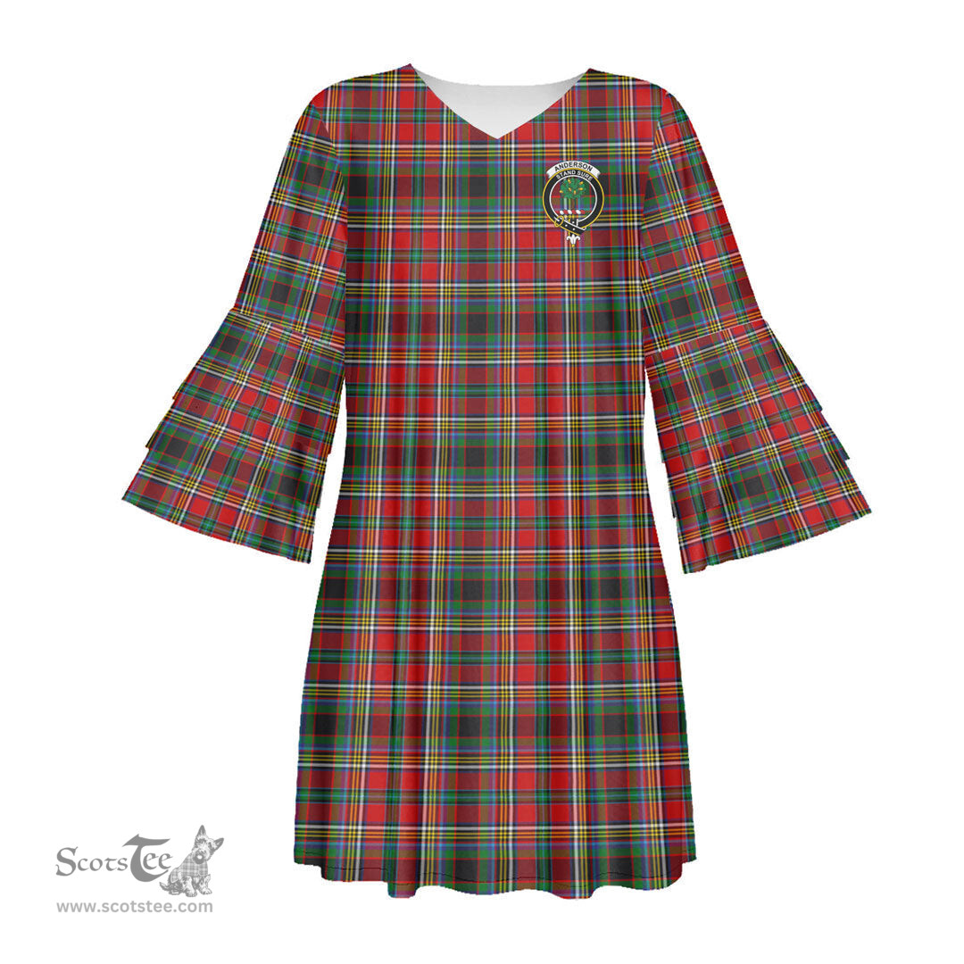 Scottish Anderson of Arbrake Clan Tartan Crest Womens Stacked Ruffle Sleeve Tartan Dress