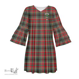 Scottish Anderson of Arbrake Clan Tartan Crest Womens Stacked Ruffle Sleeve Tartan Dress