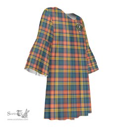 Scottish Buchanan Ancient Clan Tartan Crest Womens Stacked Ruffle Sleeve Tartan Dress