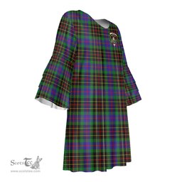Scottish Brodie Hunting Modern Clan Tartan Crest Womens Stacked Ruffle Sleeve Tartan Dress