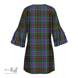 Scottish Brodie Hunting Modern Clan Tartan Crest Womens Stacked Ruffle Sleeve Tartan Dress