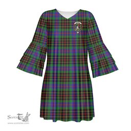 Scottish Brodie Hunting Modern Clan Tartan Crest Womens Stacked Ruffle Sleeve Tartan Dress