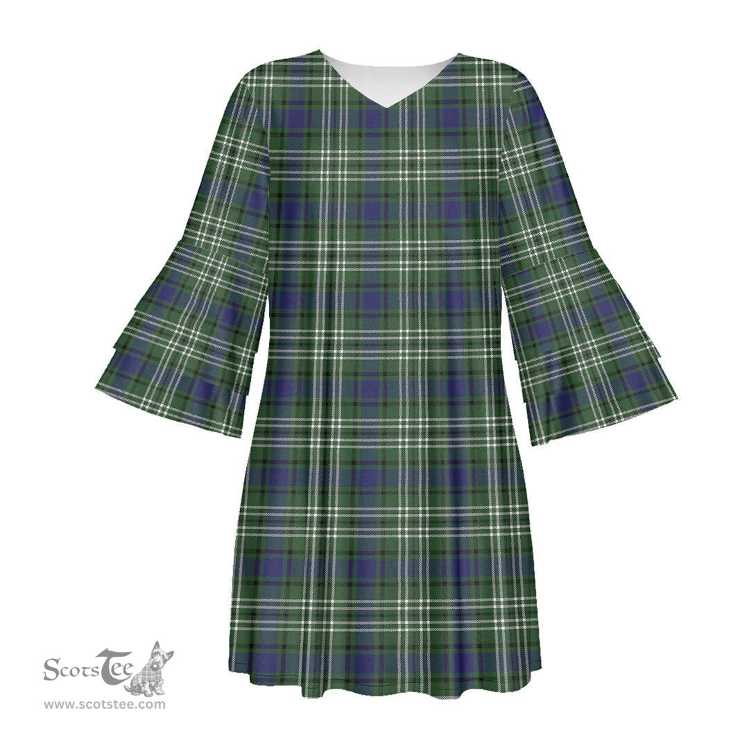 Scottish Blyth Tartan Womens Stacked Ruffle Sleeve Tartan Dress