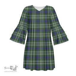 Scottish Blyth Tartan Womens Stacked Ruffle Sleeve Tartan Dress