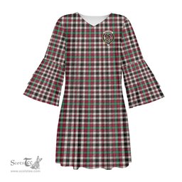 Scottish Borthwick Dress Ancient Clan Tartan Crest Womens Stacked Ruffle Sleeve Tartan Dress