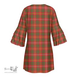 Scottish Bruce Modern Clan Tartan Crest Womens Stacked Ruffle Sleeve Tartan Dress