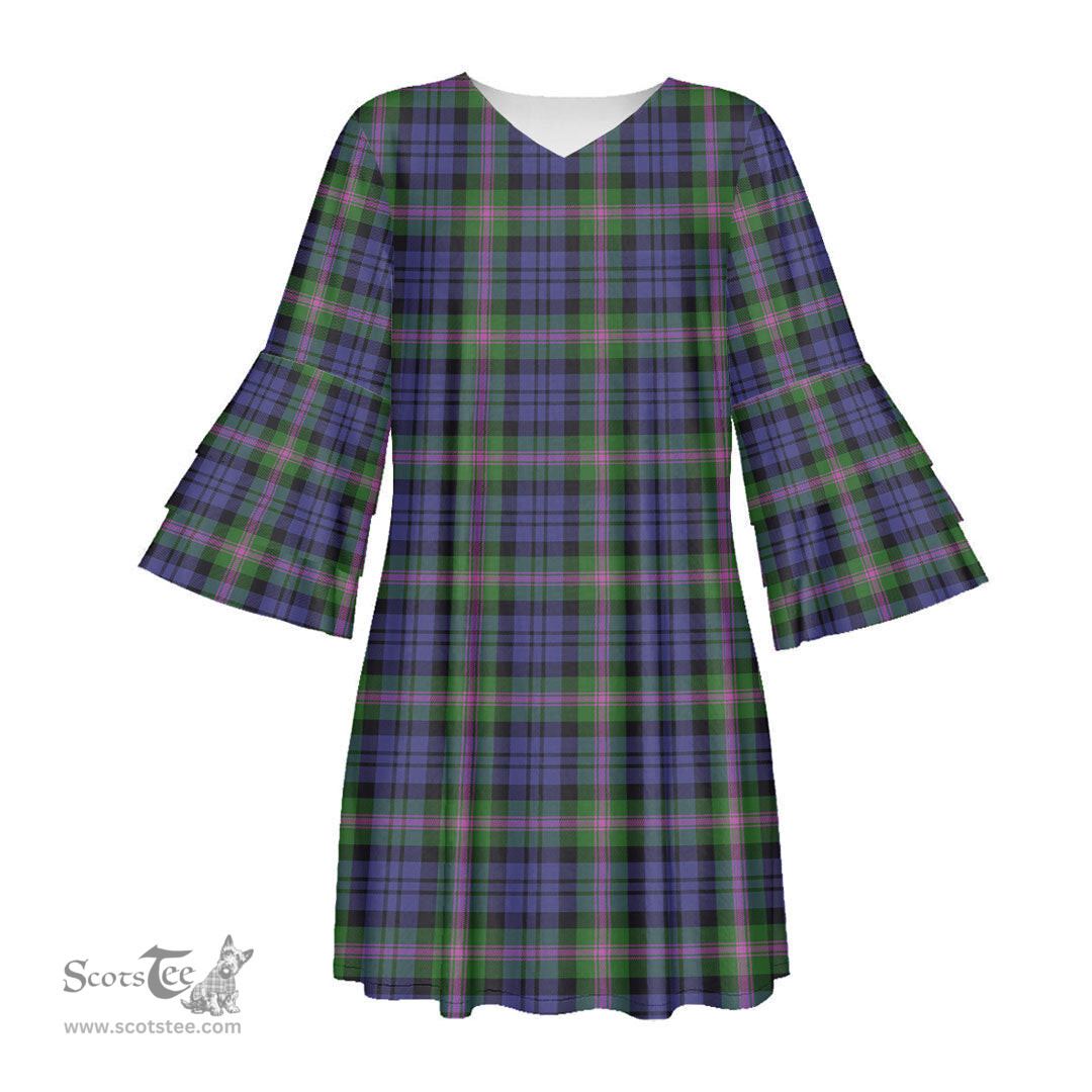 Scottish Baird Modern Tartan Womens Stacked Ruffle Sleeve Tartan Dress