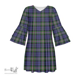 Scottish Baird Modern Tartan Womens Stacked Ruffle Sleeve Tartan Dress