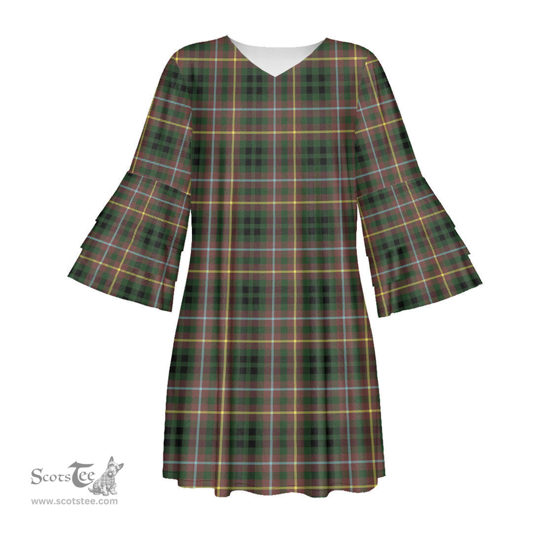 Scottish Buchanan Hunting Tartan Womens Stacked Ruffle Sleeve Tartan Dress