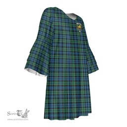 Scottish Campbell Ancient 02 Clan Tartan Crest Womens Stacked Ruffle Sleeve Tartan Dress