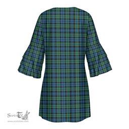 Scottish Campbell Ancient 02 Clan Tartan Crest Womens Stacked Ruffle Sleeve Tartan Dress