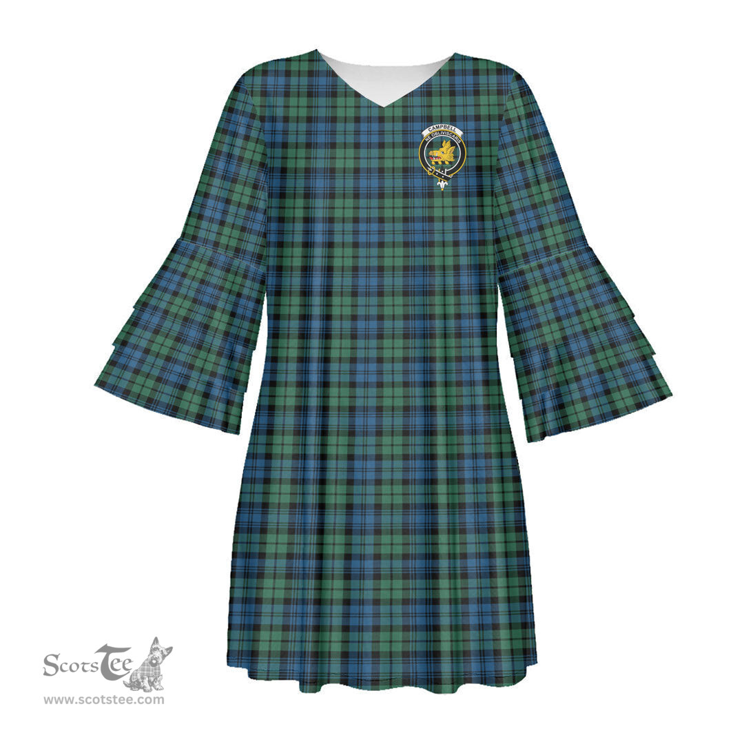 Scottish Campbell Ancient 02 Clan Tartan Crest Womens Stacked Ruffle Sleeve Tartan Dress