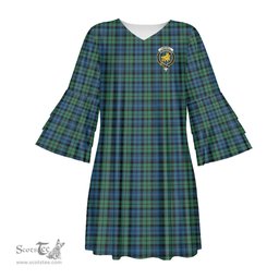 Scottish Campbell Ancient 02 Clan Tartan Crest Womens Stacked Ruffle Sleeve Tartan Dress