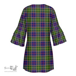 Scottish Ayrshire District Tartan Womens Stacked Ruffle Sleeve Tartan Dress