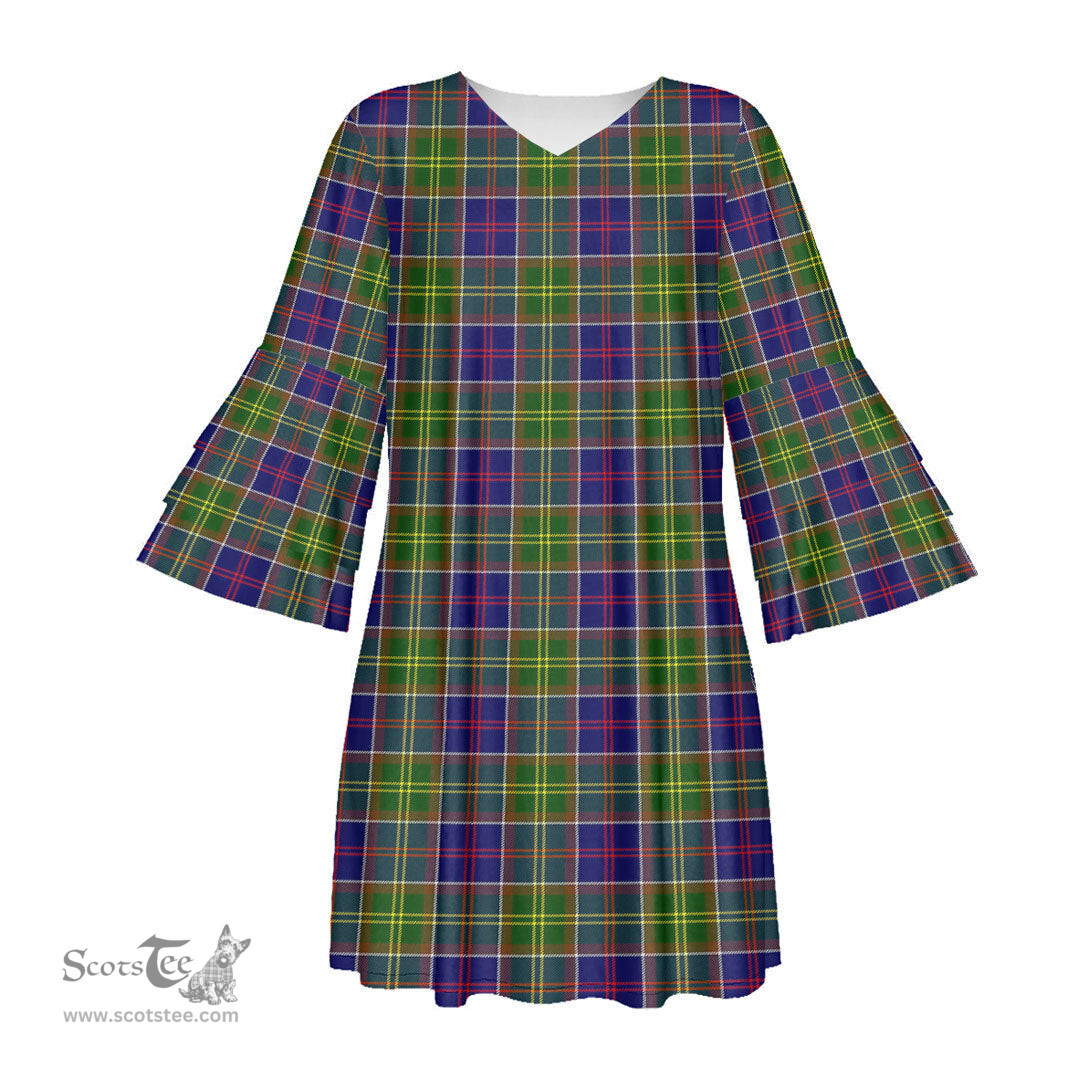 Scottish Ayrshire District Tartan Womens Stacked Ruffle Sleeve Tartan Dress
