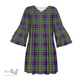 Scottish Ayrshire District Tartan Womens Stacked Ruffle Sleeve Tartan Dress
