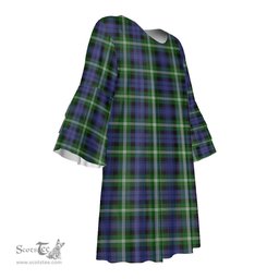 Scottish Baillie Modern Tartan Womens Stacked Ruffle Sleeve Tartan Dress