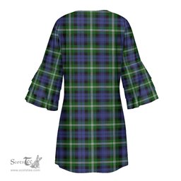 Scottish Baillie Modern Tartan Womens Stacked Ruffle Sleeve Tartan Dress