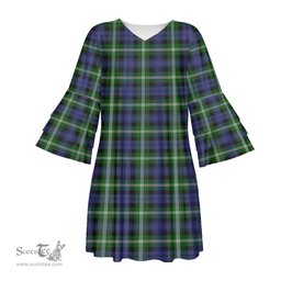Scottish Baillie Modern Tartan Womens Stacked Ruffle Sleeve Tartan Dress