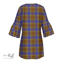 Scottish Balfour Modern Tartan Womens Stacked Ruffle Sleeve Tartan Dress