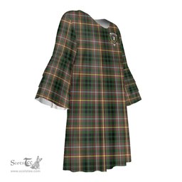 Scottish Buchanan Hunting Clan Tartan Crest Womens Stacked Ruffle Sleeve Tartan Dress