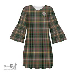 Scottish Buchanan Hunting Clan Tartan Crest Womens Stacked Ruffle Sleeve Tartan Dress