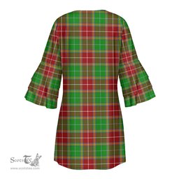 Scottish Baxter Modern Clan Tartan Crest Womens Stacked Ruffle Sleeve Tartan Dress