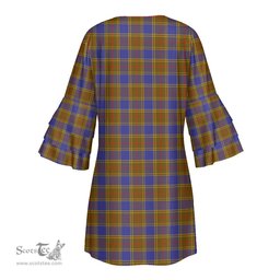 Scottish Balfour Modern Clan Tartan Crest Womens Stacked Ruffle Sleeve Tartan Dress
