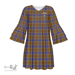 Scottish Balfour Modern Clan Tartan Crest Womens Stacked Ruffle Sleeve Tartan Dress